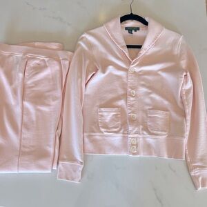 Ralph Lauren light pink cardigan sweater and matching sweatpants, size petite